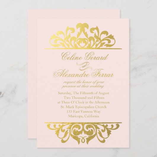 Glam Gold Foil Vlaams bruiloft | Goud Kaart (Voorkant / Achterkant)