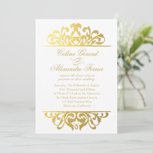 Glam Gold Foil Vlaams bruiloft | wit goud Kaart (Staand voorkant)