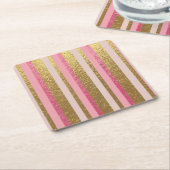 Glam Gold Folie Roze Folie Stripes Onderzetter Set (Schuin)