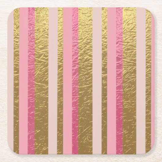 Glam Gold Folie Roze Folie Stripes Onderzetter Set (Voorkant)