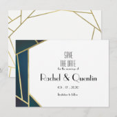 Glam Gold Geometrische Art Deco bruiloft Bewaar de Save The Date (Voorkant / Achterkant)