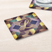 Glam Gold geometrische vormen L Monogram set Kartonnen Onderzetters (Schuin)