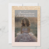 Glam Gold Glitter 2 foto's Qr blush Quinceañera Kaart (Voorkant)