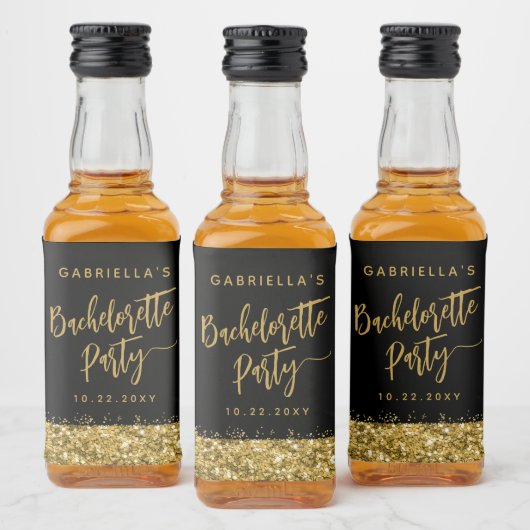 Glam Gold Glitter Bachelorette Party Bride Name Likeurfles Etiket (Flessen)