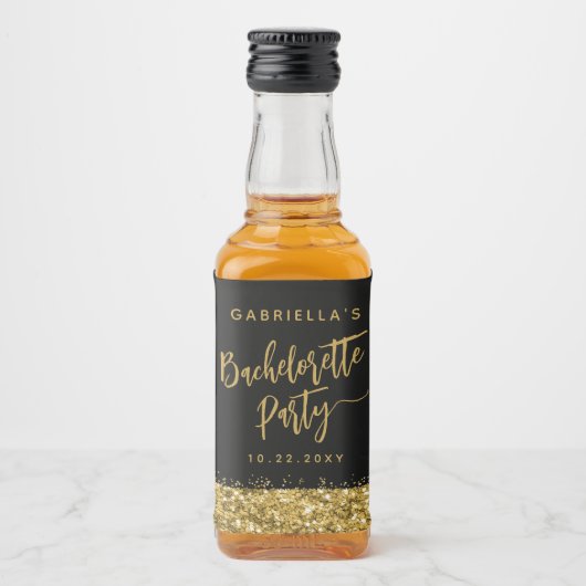 Glam Gold Glitter Bachelorette Party Bride Name Likeurfles Etiket (Voorkant)