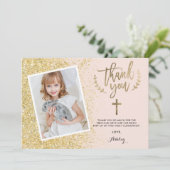 Glam Gold glitter bedankt voor je eerste communiqu (Staand voorkant)