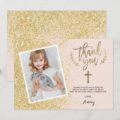 Glam Gold glitter bedankt voor je eerste communiqu (Voorkant / Achterkant)