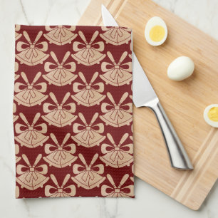 Glam Gold Glitter Bells op Red Kerstmis Theedoek