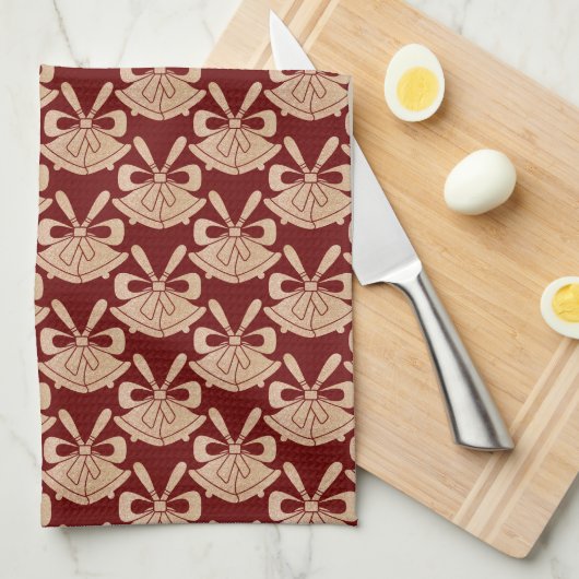 Glam Gold Glitter Bells op Red Kerstmis Theedoek (Quarter Fold)