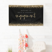 Glam Gold Glitter Black Welkom Engagement Party Spandoek (Insitu)