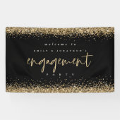 Glam Gold Glitter Black Welkom Engagement Party Spandoek (Horizontaal)