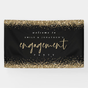 Glam Gold Glitter Black Welkom Engagement Party Spandoek