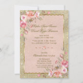 Glam Gold Glitter Blush Floral Evening Reception Kaart (Voorkant)