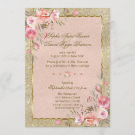 Glam Gold Glitter Blush Floral Evening Reception Kaart