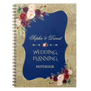 Glam Gold Glitter Blush Floral Wedding Planner Notitieboek