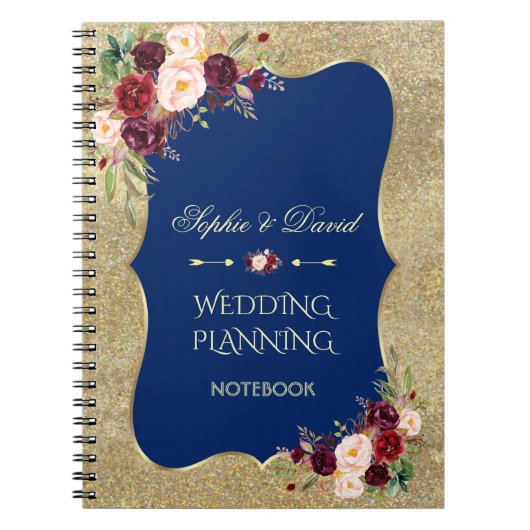 Glam Gold Glitter Blush Floral Wedding Planner Notitieboek (Voorkant)