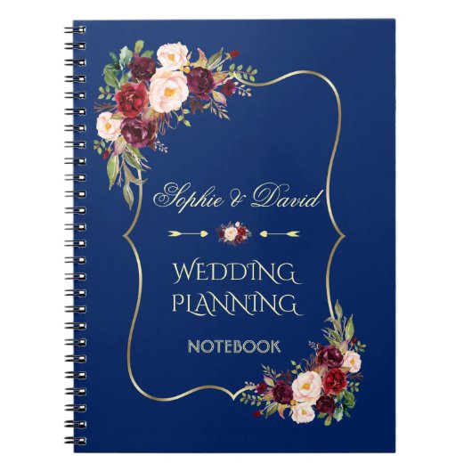 Glam Gold Glitter Blush Floral Wedding Planner Notitieboek (Voorkant)