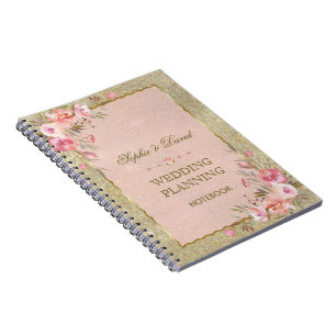 Glam Gold Glitter Blush Floral Wedding Planner Notitieboek