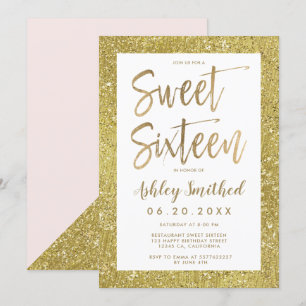 Glam gold glitter blush roze zoete zestien kaart