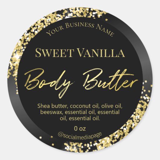 Glam Gold Glitter Body Butter Labels (Voorkant)
