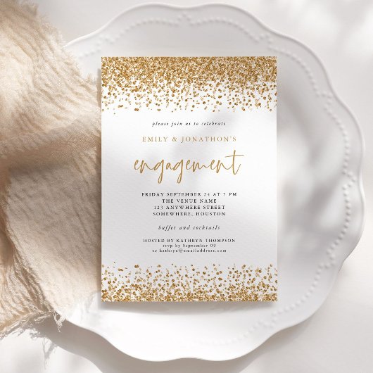 Glam Gold Glitter Borders Afdrukbaar Verloving Kaart