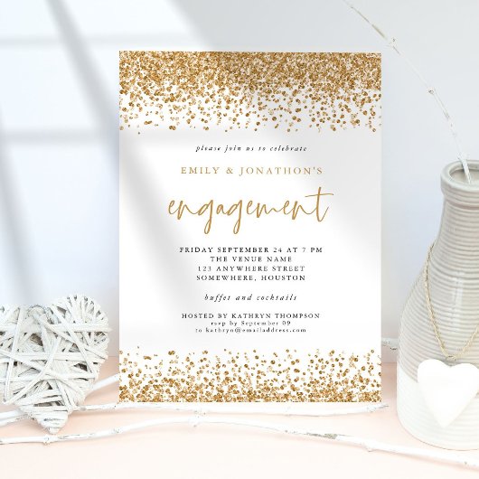 Glam Gold Glitter Borders Afdrukbaar Verloving Kaart