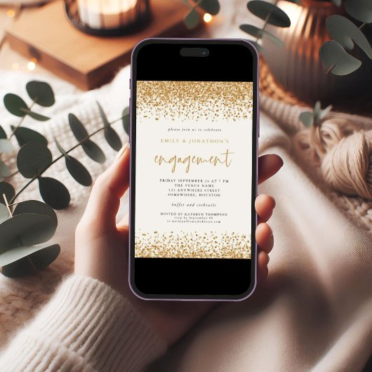 Glam Gold Glitter Borders Afdrukbaar Verloving Kaart