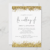 Glam Gold Glitter Borders Script QR Code Bruiloft Kaart (Voorkant)