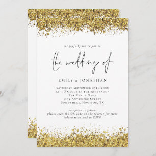 Glam Gold Glitter Borders Script QR Code Bruiloft Kaart