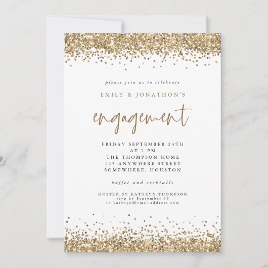Glam Gold Glitter Borders Verloving Uitnodiging (Voorkant)