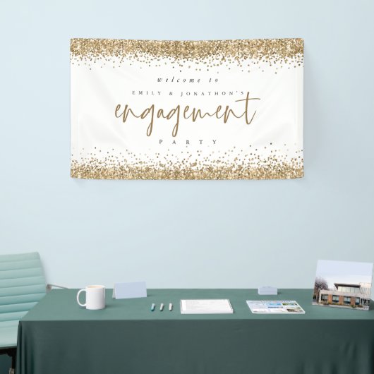 Glam Gold Glitter Borders Welkom Verlovingsfeest Spandoek (Beurs)