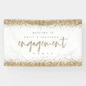 Glam Gold Glitter Borders Welkom Verlovingsfeest Spandoek (Horizontaal)