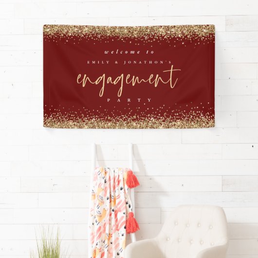 Glam Gold Glitter Burgundy Welcome Verloving Spandoek (Insitu)