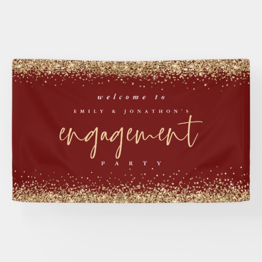 Glam Gold Glitter Burgundy Welcome Verloving Spandoek (Horizontaal)