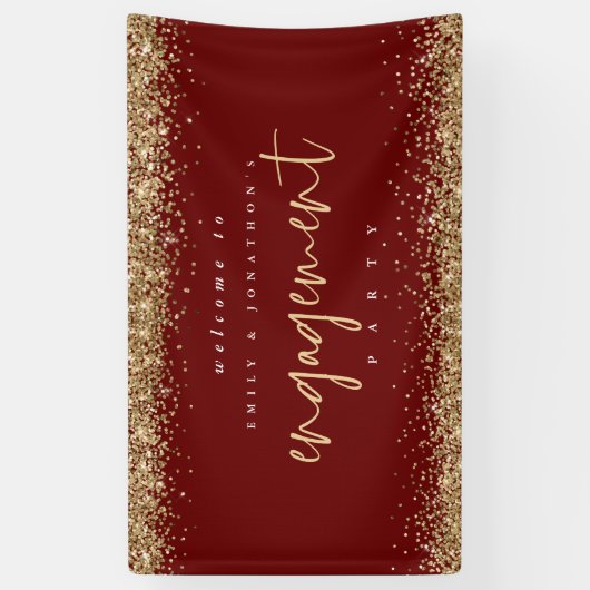 Glam Gold Glitter Burgundy Welcome Verloving Spandoek (Verticaal)