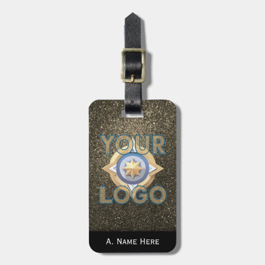 Glam Gold Glitter Business Custom Logo, QR-code Bagagelabel (Voorkant verticaal)