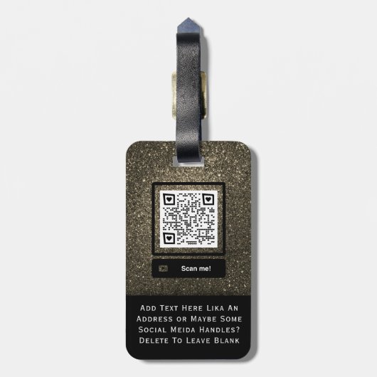 Glam Gold Glitter Business Custom Logo, QR-code Bagagelabel (Achterkant verticaal)