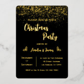 Glam Gold Glitter Christmas Black Party Folie Uitnodiging (Voorkant)