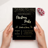 Glam Gold Glitter Christmas Black Party Folie Uitnodiging
