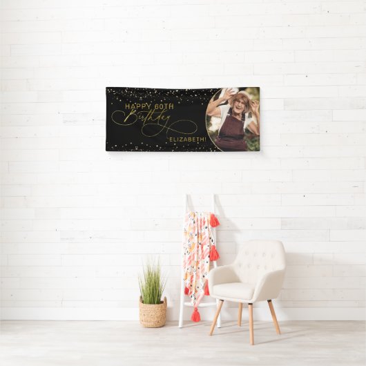 Glam Gold Glitter Confetti Foto Volwassen Verjaard Spandoek (Insitu)