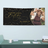 Glam Gold Glitter Confetti Foto Volwassen Verjaard Spandoek (Beurs)