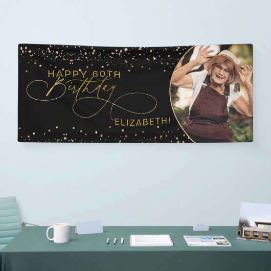 Glam Gold Glitter Confetti Foto Volwassen Verjaard Spandoek (Beurs)