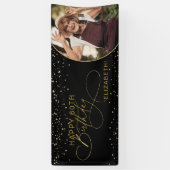 Glam Gold Glitter Confetti Foto Volwassen Verjaard Spandoek (Verticaal)