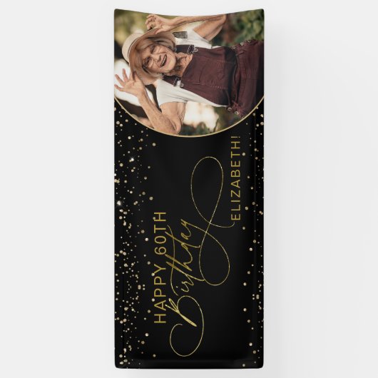 Glam Gold Glitter Confetti Foto Volwassen Verjaard Spandoek (Verticaal)