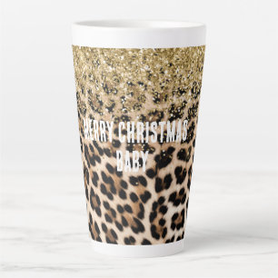 Glam Gold Glitter Cream Luipaard Print Latte Mok