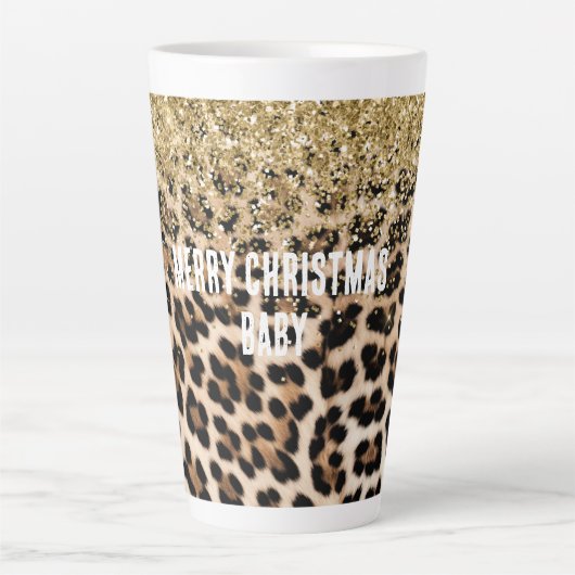 Glam Gold Glitter Cream Luipaard Print Latte Mok (Voorkant)