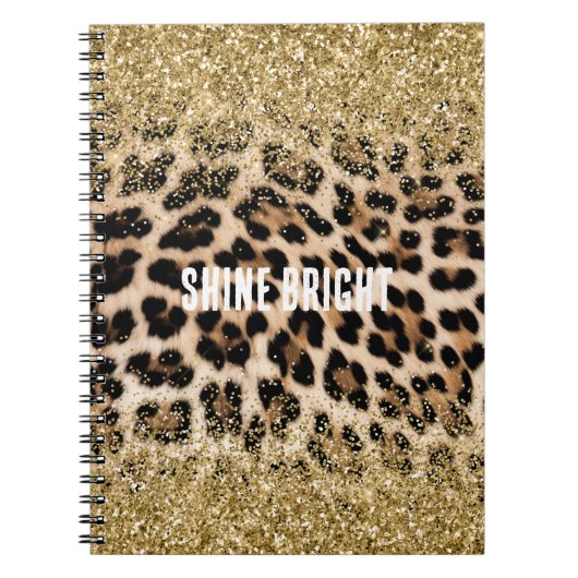 Glam Gold Glitter Cream Luipaard Print Notitieboek (Voorkant)