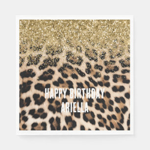 Glam Gold Glitter Cream Luipaard Print Servet