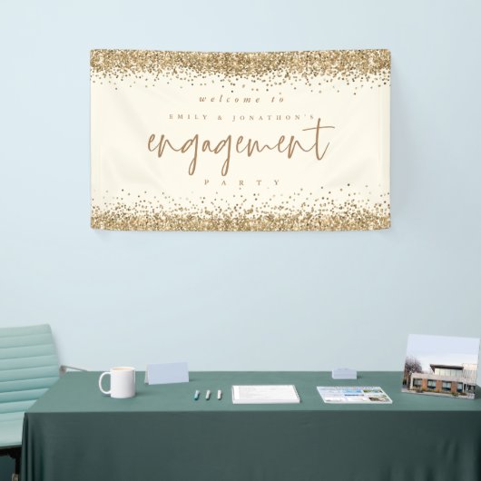 Glam Gold Glitter Cream Welkom Engagement Party Spandoek (Beurs)