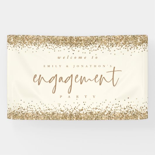 Glam Gold Glitter Cream Welkom Engagement Party Spandoek (Horizontaal)
